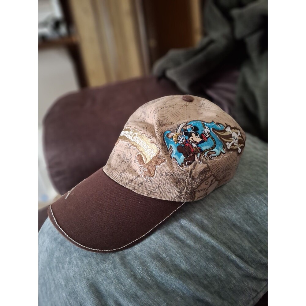 Disney Cruise Line Pirates of the Caribbean Youth Hat Cap Brown Tan Map Mickey - Picture 10 of 10